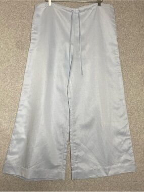 Bondi Born Linen Cotton Blend Wide Leg Crop Pants Tie Waist Light Blue  Size L